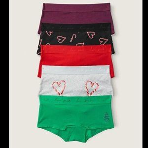 Limited Edition Holiday VS PINK 5-PACK LOGO BOYSHORT PANTY Sz XS